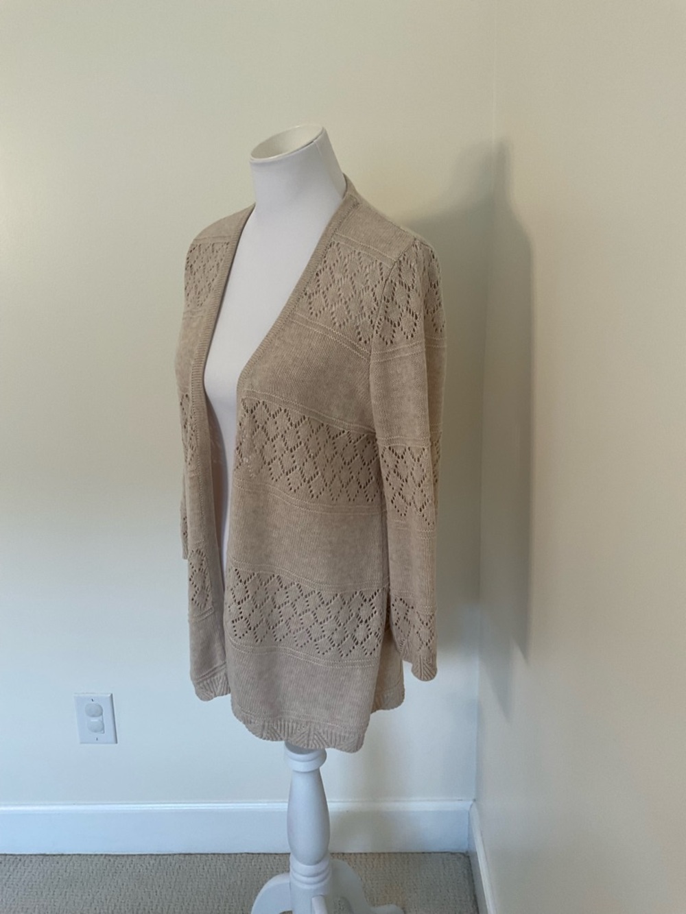 Multiples Light Beige Openwork Cardigan Sweater - Picture 4 of 6